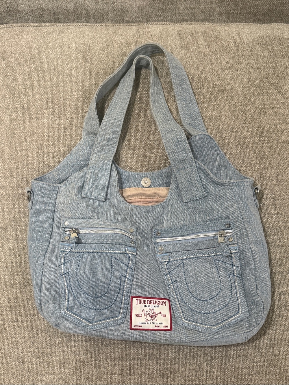 True Religion Light Denim Shoulder Tote Bag
